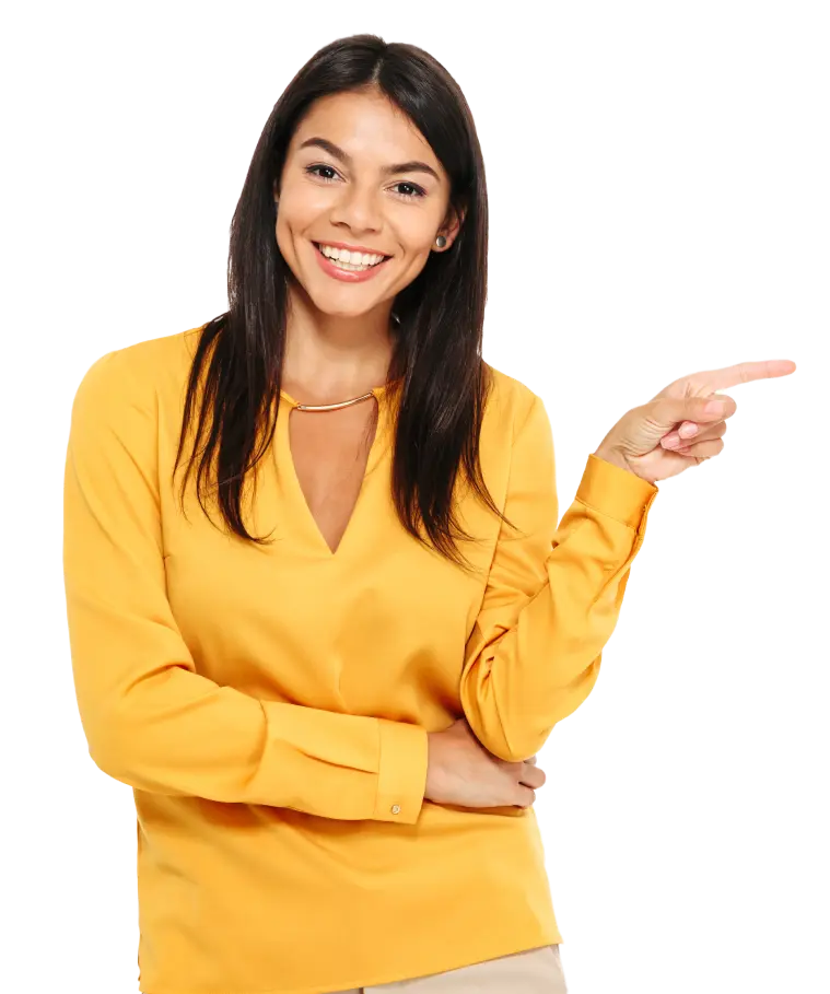 Person pointing at a demo booklet